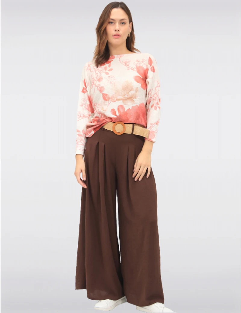 Manteaux | La maison du manteau au Québec Pantalon Extensibles Fluide à Jambes Larges avec Ceinture par Froccella