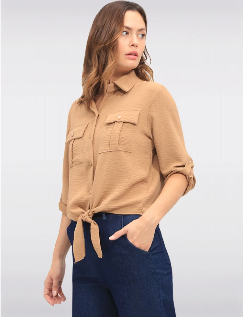 Manteaux | La maison du manteau au Québec Chemise Chic Boutonnée avec Nœud à l’Avant & Manches Ajustables par Froccella