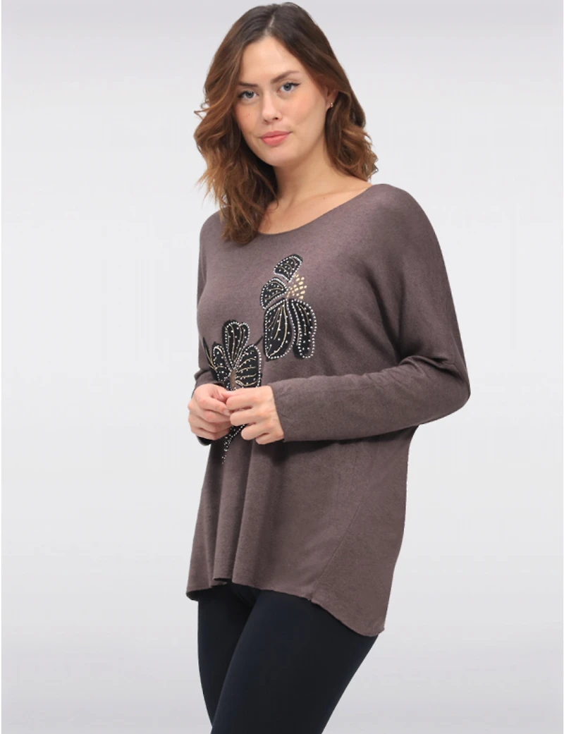 Manteaux | La maison du manteau au Québec Haut en Mélange de Laine à Imprimé Floral Détails Dorés & Strass par Froccella