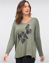 Haut en Mélange de Laine à Imprimé Floral Détails Dorés & Strass par Froccella