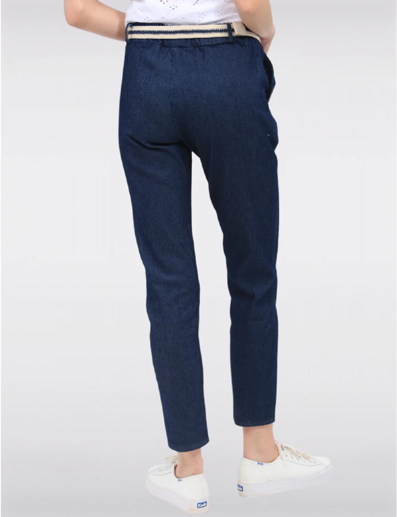 Manteaux | La maison du manteau au Québec Pantalon Denim Ajusté en Coton Extensible avec Ceinture Amovible par Froccella