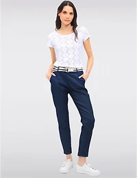 Manteaux | La maison du manteau au Québec Pantalon Denim Ajusté en Coton Extensible avec Ceinture Amovible par Froccella