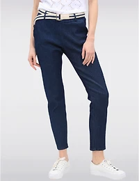 Manteaux | La maison du manteau au Québec Pantalon Denim Ajusté en Coton Extensible avec Ceinture Amovible par Froccella