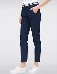 Manteaux | La maison du manteau au Québec Pantalon Denim Ajusté en Coton Extensible avec Ceinture Amovible par Froccella