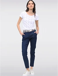 Manteaux | La maison du manteau au Québec Pantalon Denim Ajusté en Coton Extensible avec Ceinture Amovible par Froccella