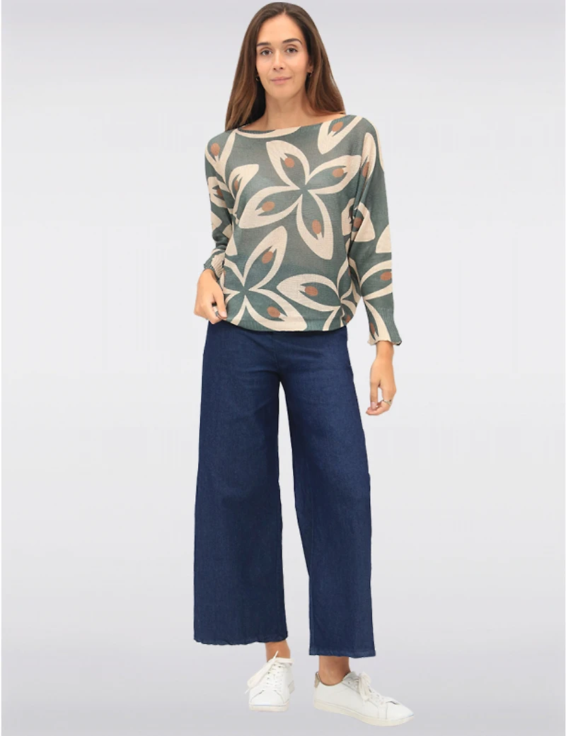 Manteaux | La maison du manteau au Québec Pantalon Ample en Denim Coton Extensible à Jambes Larges et Poches par Froccella