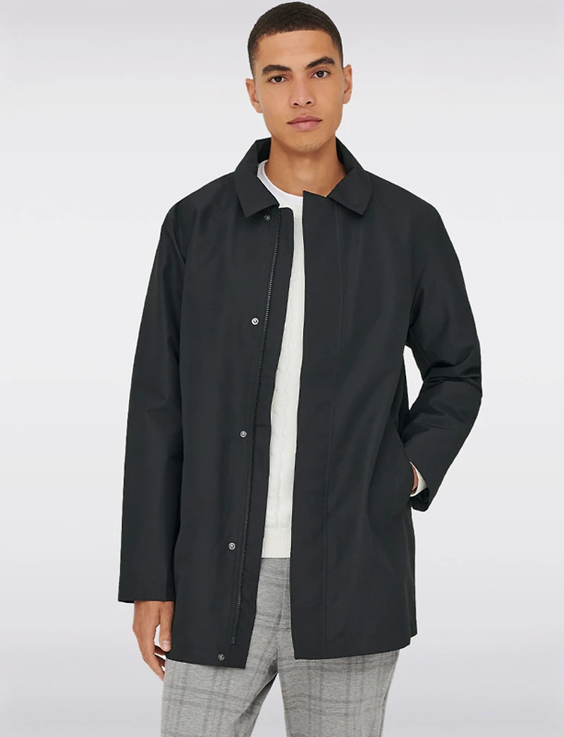 Manteaux | La maison du manteau au Québec Veste Mi-Longue Classique en Nylon Léger Marine Avec Fermeture Éclair par Only