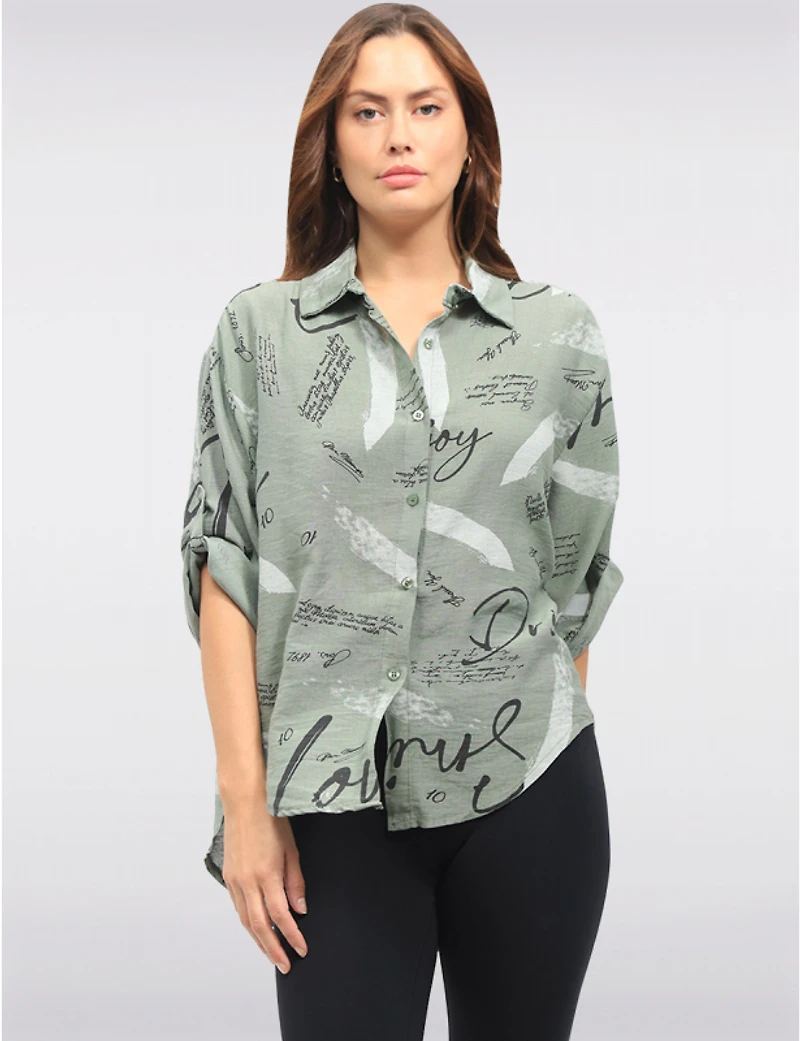 Manteaux | La maison du manteau au Québec Chemise Boutonnée Asymétrique à Imprimé Écriture & Pinceau par Froccella