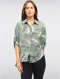 Manteaux | La maison du manteau au Québec Chemise Boutonnée Asymétrique à Imprimé Écriture & Pinceau par Froccella