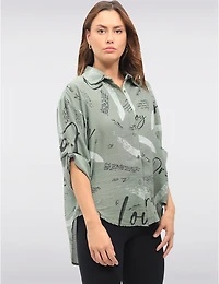 Manteaux | La maison du manteau au Québec Chemise Boutonnée Asymétrique à Imprimé Écriture & Pinceau par Froccella
