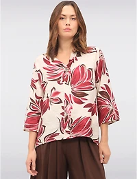 Manteaux Manteaux | La maison du manteau au Québec Haut à Fleurs avec Encolure Fendue Manches 3/4 et Détail Bouton par Froccella