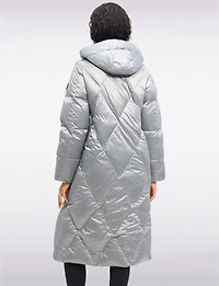 Doudoune Longue Matelassée Deux Tons Brillants À Capuche Amovible Par Frandsen