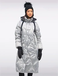 Doudoune Longue Matelassée Deux Tons Brillants À Capuche Amovible Par Frandsen