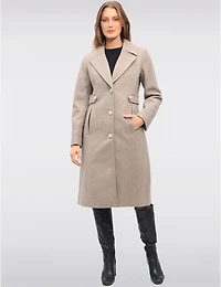 Manteau Long Chic Effet Laine Col Classique & Ceinturage à La Taille par Saki