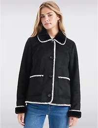 Manteaux | La maison du Manteau au Québec Court À Bordures Blanches en Fausse Suède Fourrure Par Ellen Tracy