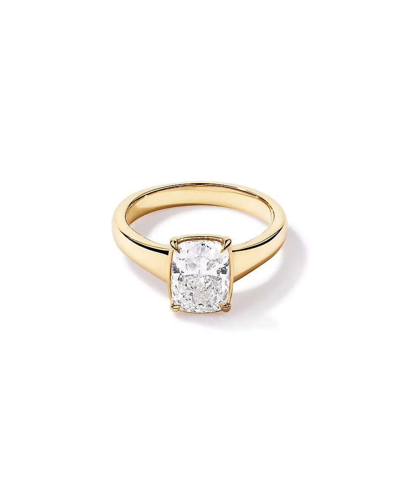 Carat Laboratory-Grown Elongated Cushion Diamond Solitaire Four Claw with Low Set Bezel Engagement Ring in 14kt Yellow Gold