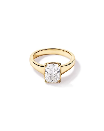 Carat Laboratory-Grown Elongated Cushion Diamond Solitaire Four Claw with Low Set Bezel Engagement Ring in 14kt Yellow Gold
