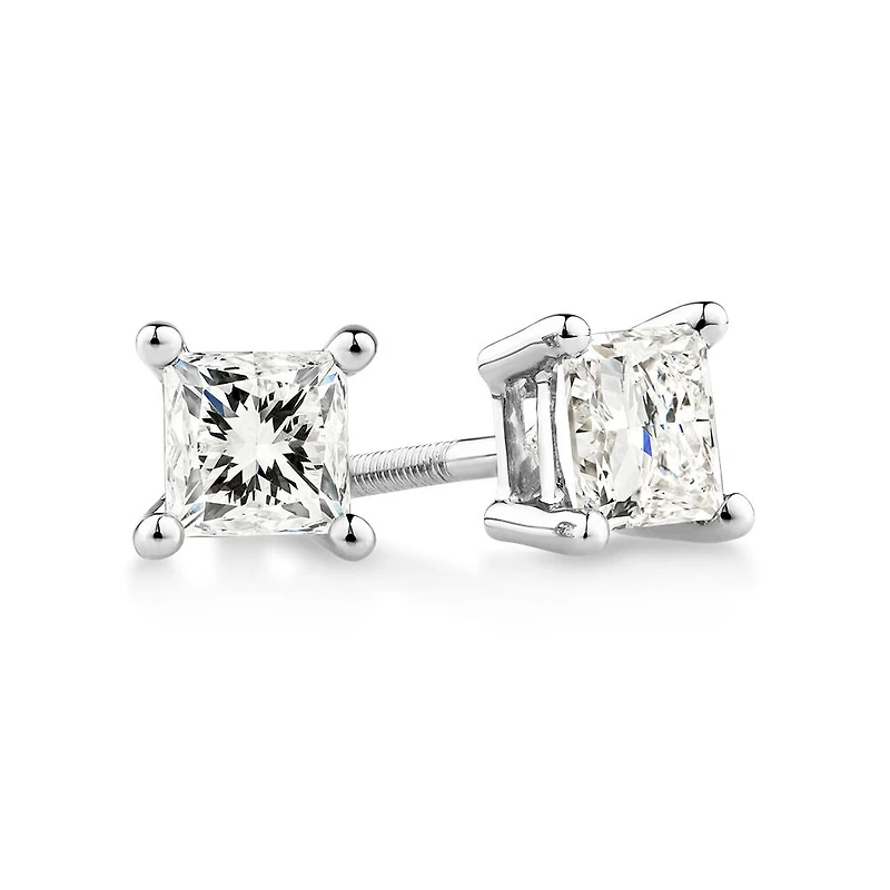 Certified Stud Earrings with 0.96 Carat TW of Diamonds in 14kt White Gold