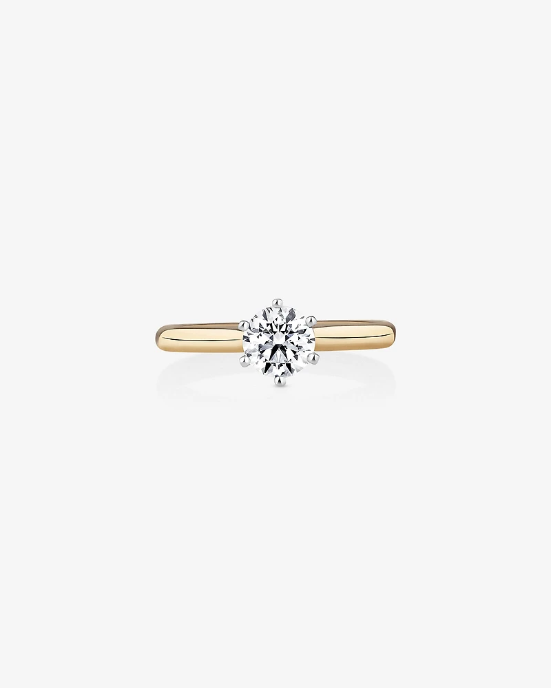 Bague de fiançailles en or blanc et jaune 18 K à diamant solitaire certifié totalisant 0,75 ct