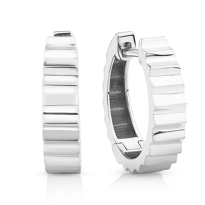 Ribbed Huggie Hoop Earrings 10kt White Gold