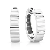 Ribbed Huggie Hoop Earrings 10kt White Gold