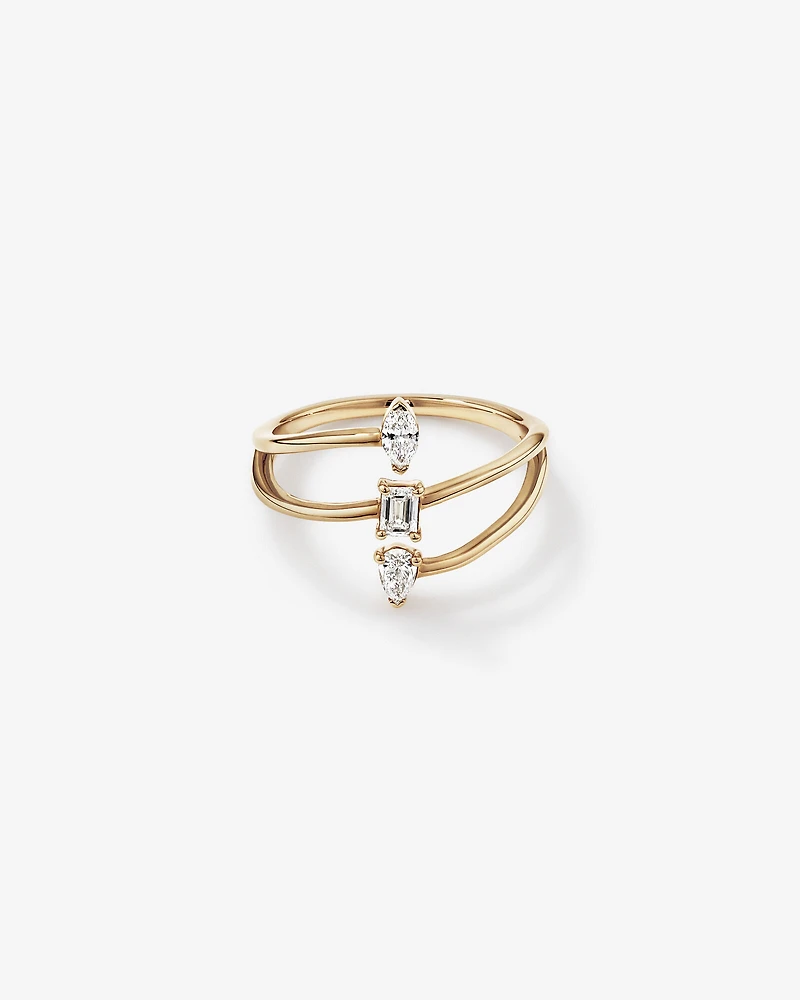 Bague empilée en diamant de laboratoire à 3 pierres TW taille fantaisie de 0,36 carat en or jaune 10 carats