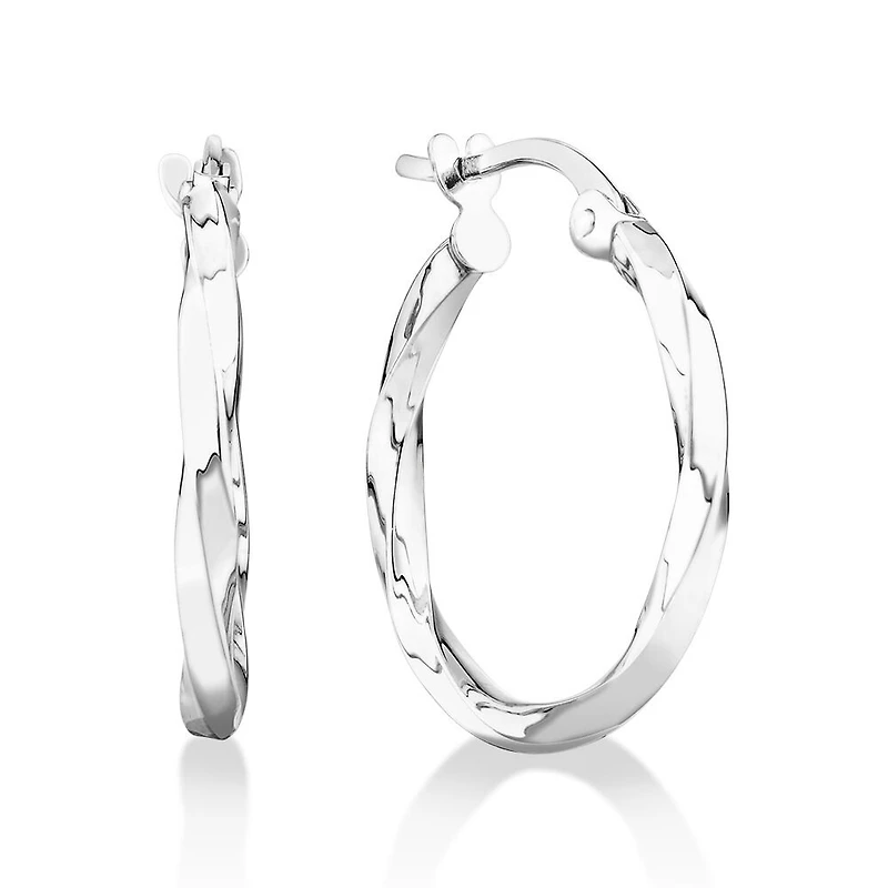 15mm Square Twist Hoop Earrings 10kt White Gold