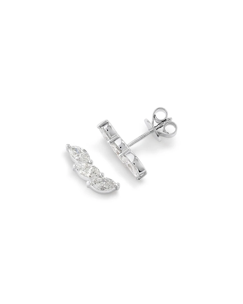 Boucles d’oreilles grimpantes en diamants cultivées en laboratoire TW Floret de 0,96 carat en or blanc 10 carats