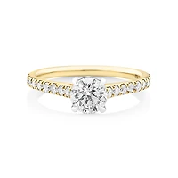 Bague de fiançailles avec 1 1/4 carat de diamants en or jaune/blanc 14 carats
