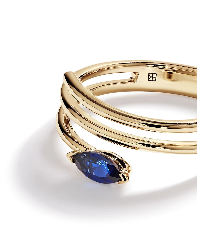 East West Marquise-Cut Created Sapphire Wrap Ring in 10kt Yellow Gold