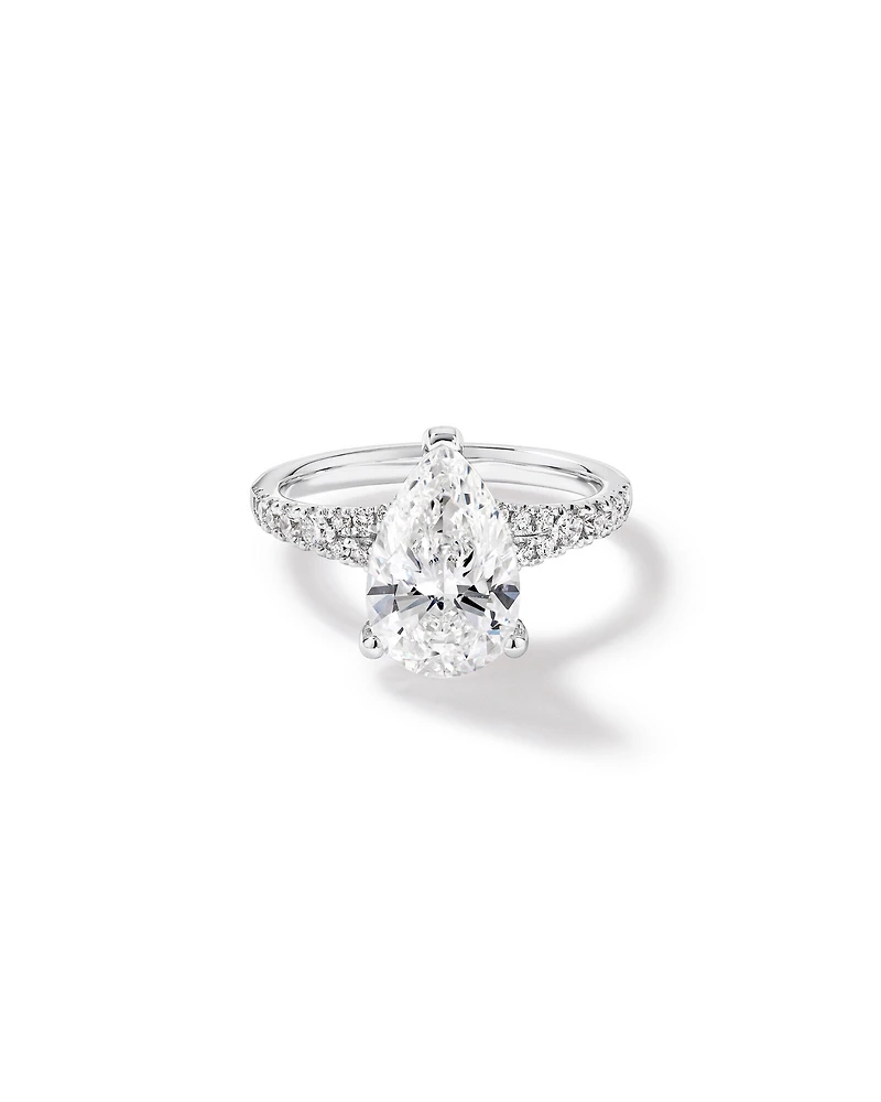 Bague de fiançailles en or blanc 18 carats avec diamant de laboratoire taille poire de 3,50 carats