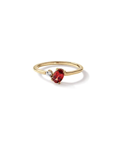 Bague avec saphir blanc et grenat ovale en or jaune 10 carats