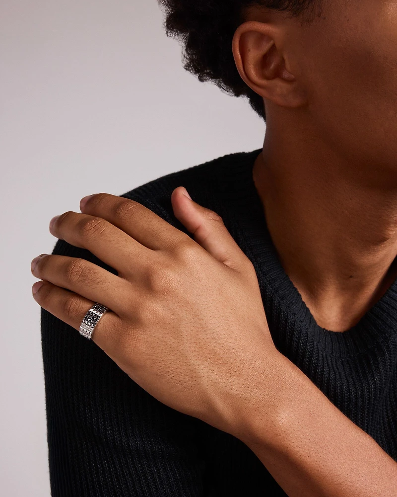 Bague Pour Homme Sertie De 1,00 Carat Tw De Diamants Noirs Et Blancs En Argent Sterling