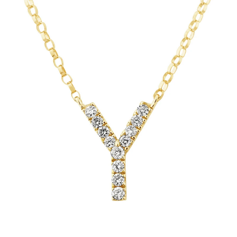 "Y" Initial Necklace with 0.10 Carat TW of Diamonds in 10kt Yellow Gold