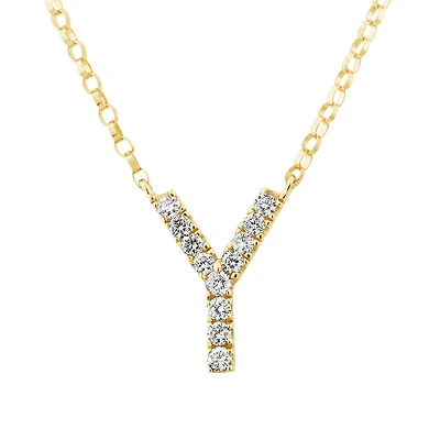 "Y" Initial Necklace with 0.10 Carat TW of Diamonds in 10kt Yellow Gold