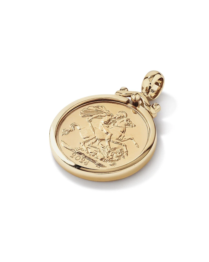 Pendentif médaillon souverain complet en or jaune 10ct et 22ct