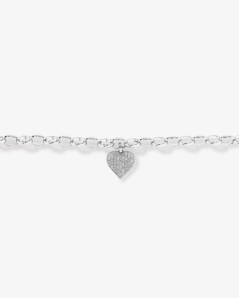 Cubic Zirconia Pave Heart Belcher Bracelet in Sterling Silver
