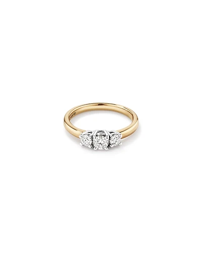 Bague de fiançailles à trois pierres en diamant taille brillant rond de 0,50 carat en or blanc 14 carats jaune et blanc