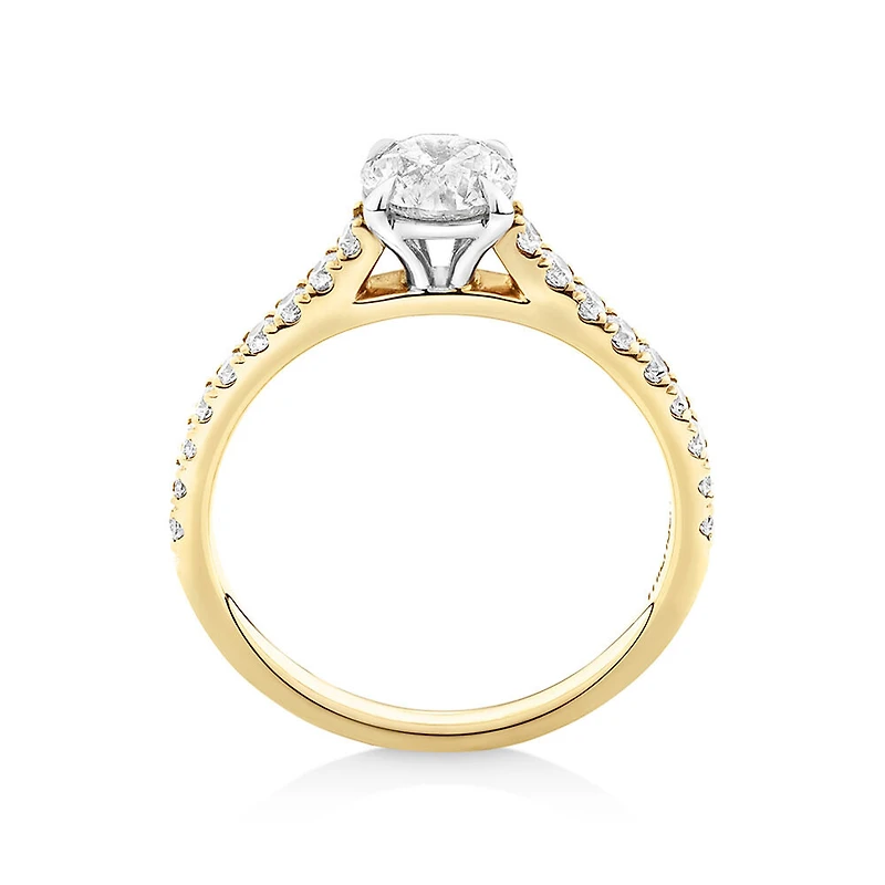 Bague de fiançailles avec 1 1/4 carat de diamants en or jaune/blanc 14 carats