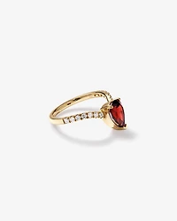 Bague Chevron avec Grenat Poire et 0,25 Carat PT de Diamants Ronds en Or Jaune 10 carats