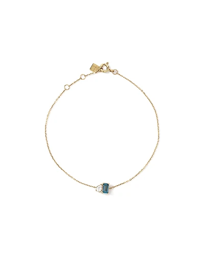 Pear-Cut White Sapphire and Emerald-Cut London Blue Topaz Toi Et Moi Bracelet in 10kt Yellow Gold