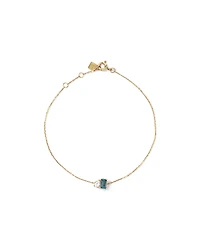 Pear-Cut White Sapphire and Emerald-Cut London Blue Topaz Toi Et Moi Bracelet in 10kt Yellow Gold