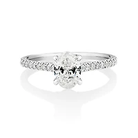 Bague de fiançailles en or blanc 14 K avec solitaire ovale et diamants totalisant 1,12 ct