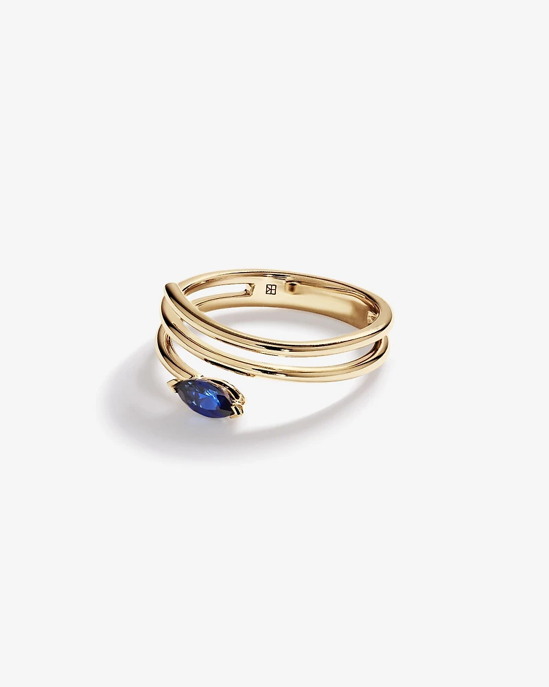 Bague Enveloppante avec Saphir Synthétique Marquise Est-Ouest en Or Jaune 10 carats