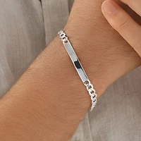 Bracelet gourmette de 21 cm en argent sterling avec plaque d'identification
