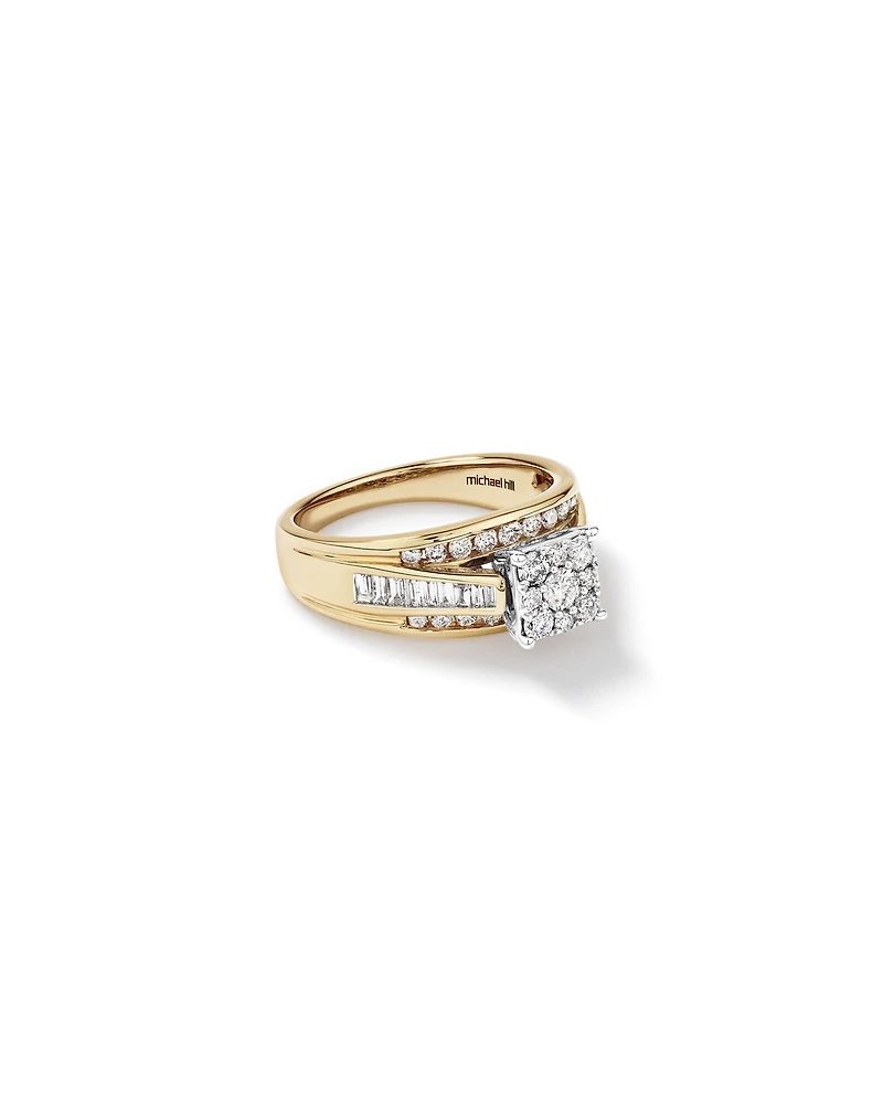 Bague de fiançailles en or blanc et jaune 14 K avec diamants totalisant 1 ct