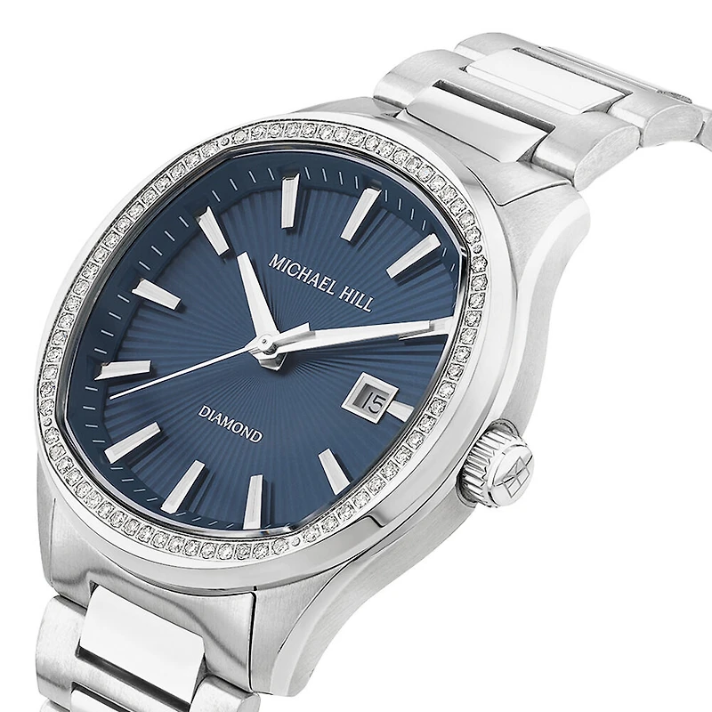 Montre En Acier Inoxydable Pour Hommes De 0,60 Carat Tw Diamant Quartz Avec Cadran Bleu