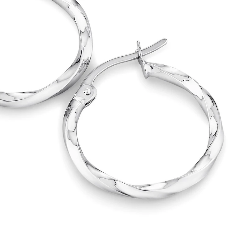 15mm Square Twist Hoop Earrings 10kt White Gold