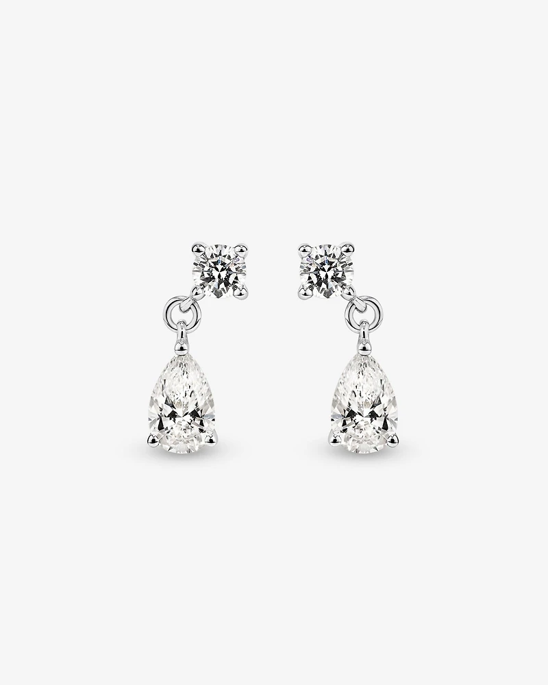 LAB. Drop Earrings with 1.00 Carat TW Pear and Round Brilliant Laboratory-Grown Diamonds in 10kt White Gold