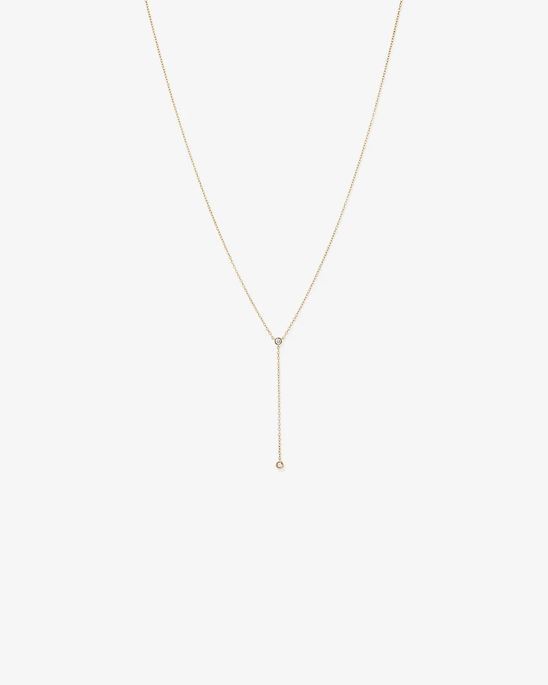0.14 Carat TW Round Brilliant Diamond Bezel Set Lariat Necklace in 10kt Yellow Gold